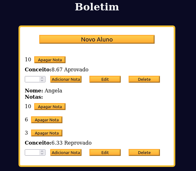 A form with students and grades